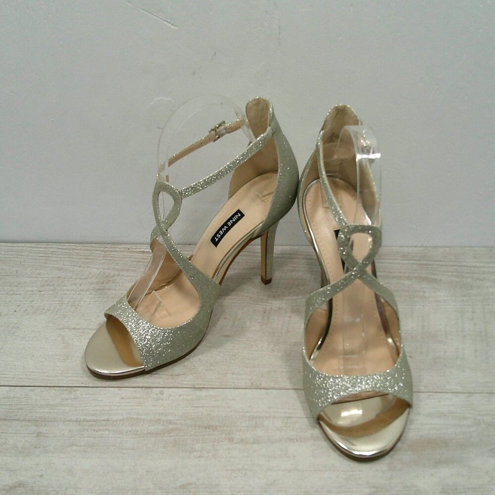 Nine West Giaa Evening Dressy Gold Sandals Heels Size 9M